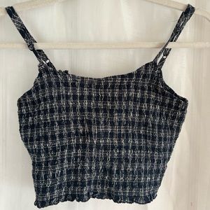 brandy melville navy plaid crop top with adjustable straps